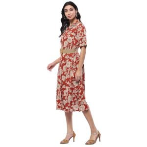 BIBA Women Cotton Fit and Flare Below The Knee Formal Dress